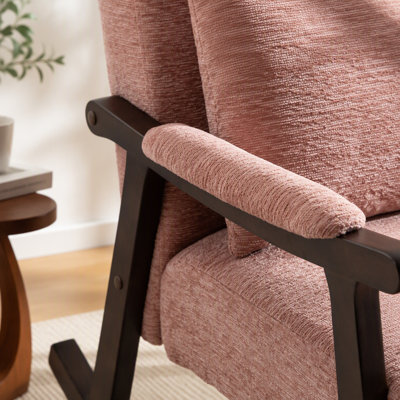 Fauteuil à bascule moderne avec structure en bois massif, fauteuil de salon rembourré, fauteuil de lecture