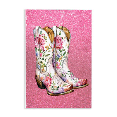 Gleaming Floral Cowgirl Boots Wall Plaque, design by Lettered and Lined