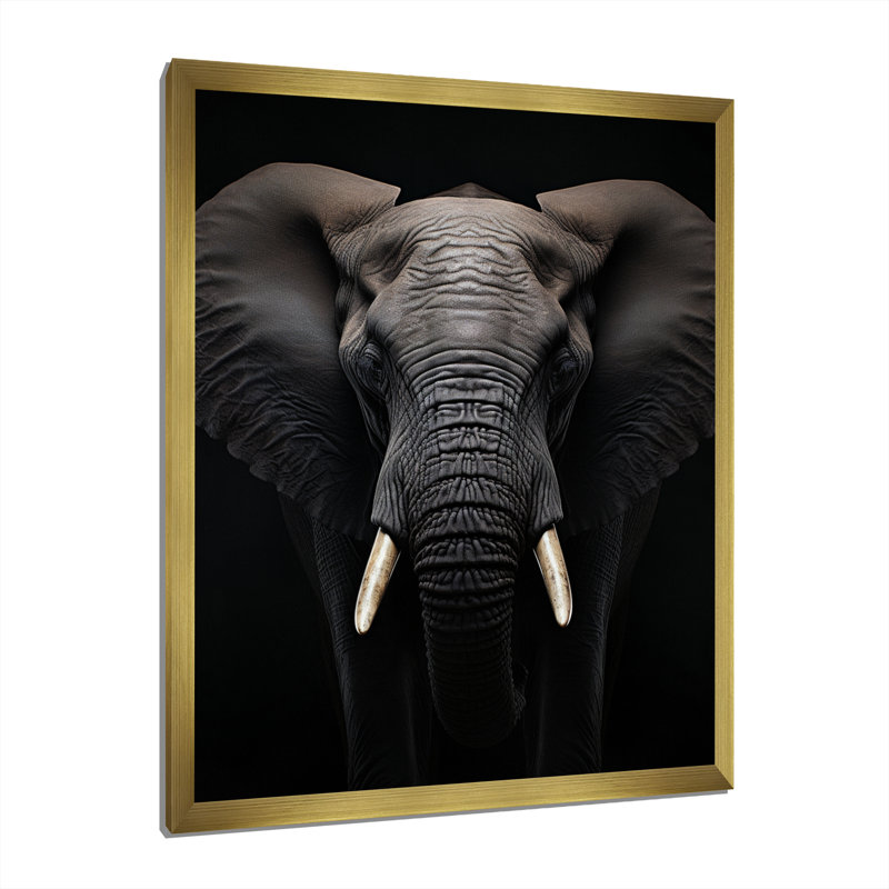 Éléphant noir et blanc «Hine» - Impression, H 32 po x l 16 po x P 1 po, Encadrement doré
