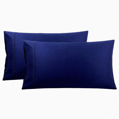 Luxury Navy Blue Cotton Pillowcase Set - Queen Size 20"x30" - Super Soft Bed Pillow Covers with Zipper Closure - Hotel Quality Bedroom Decor - Pack of 2