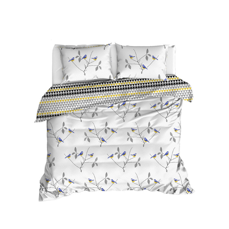 Ensemble de housse de couette 100% coton blanc / gris / mauve / jaune Tellier