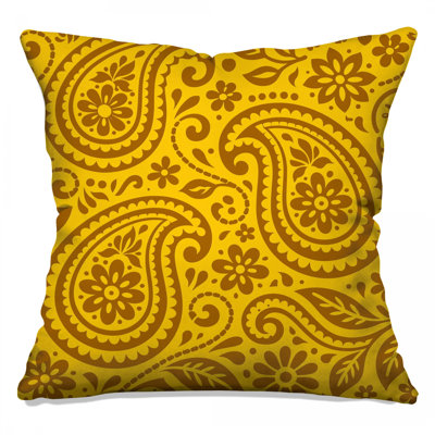 Brown Yellow Paisley Pattern Double Sided Throw Pillows