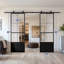 Portes de grange doubles en métal et en verre avec quincaillerie (fermeture en douceur incluse)-100479587-100553776