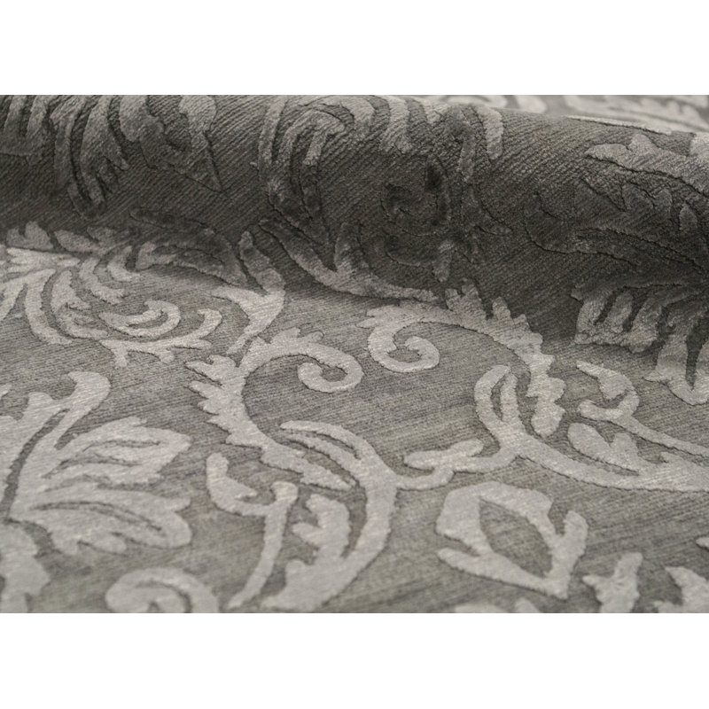 Wool Damask Area Rug in Gray