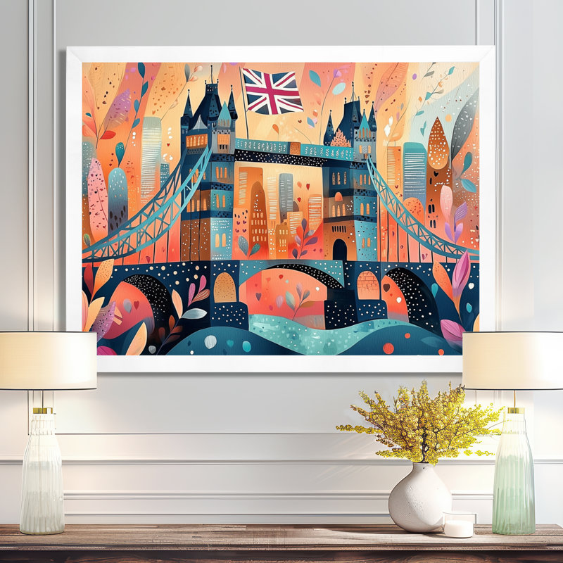 Pop Art Tower Bridge Lights in London, Royaume-Uni, art mural, H 16 po x l 32 po, Blanc