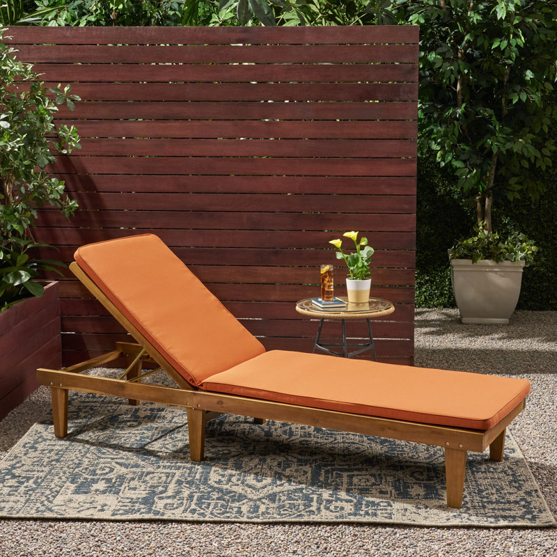 Chaise longue inclinable avec coussin Moulton, Coussin orange cadre/rouille teck