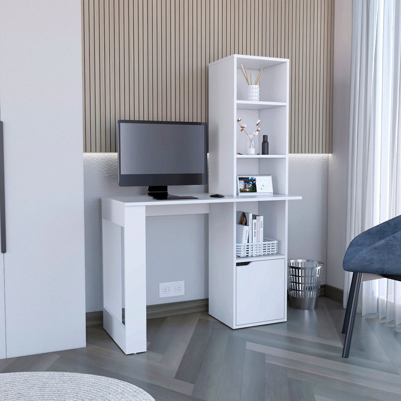 Bureau d'écriture avec bibliothèque et armoire, Blanc