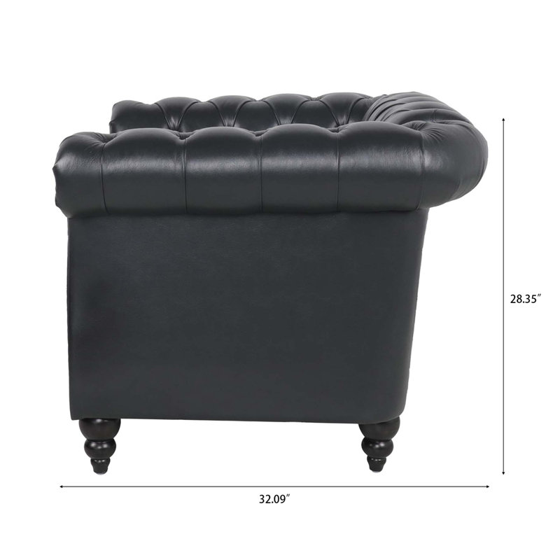 Fauteuil capitonné Chesterfield, Similicuir noir, Noir