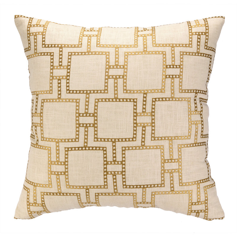 Embroidered Linen Throw Pillow, Citron