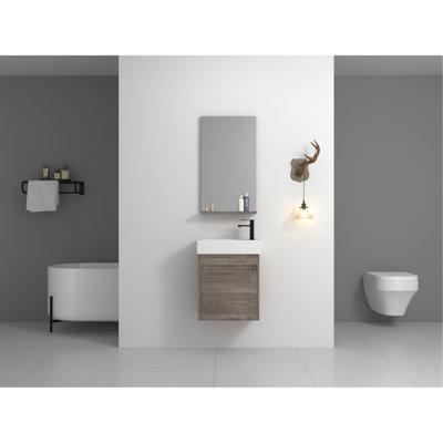 Meuble-lavabo mural 18 po avec lavabo en résine blanche et porte d'armoire à fermeture en douceur 18 po