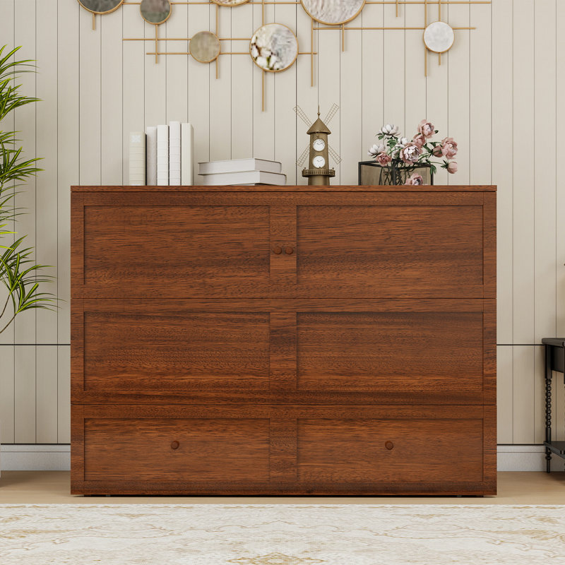  Commode escamotable en bois massif avec tiroir (matelas inclus) | Grand lit d'armoire, chargement USB et plateaux pliables | Conception peu encombrante