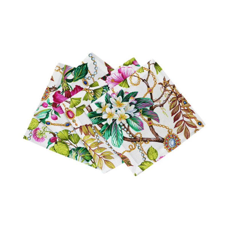 Plumeria Natural Cotton Sateen Cocktail Napkins, Natural