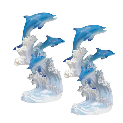 «2-PC Set» ICE ARMOUR 8 "H Dauphins nageant dans les vagues Figurine Figurine Ornement de décoration maison / chambre et idées de cadeaux parfaits pour le réchauffement de la maison, les fêtes et les anniversaires