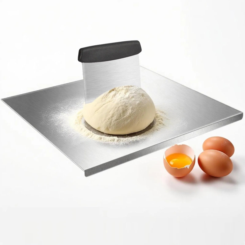 Grande planche à découper en acier inoxydable avec grattoir à banc, planche à découper de 15,7 po x 11,8 po pour la viande, les légumes, les fruits et le pain