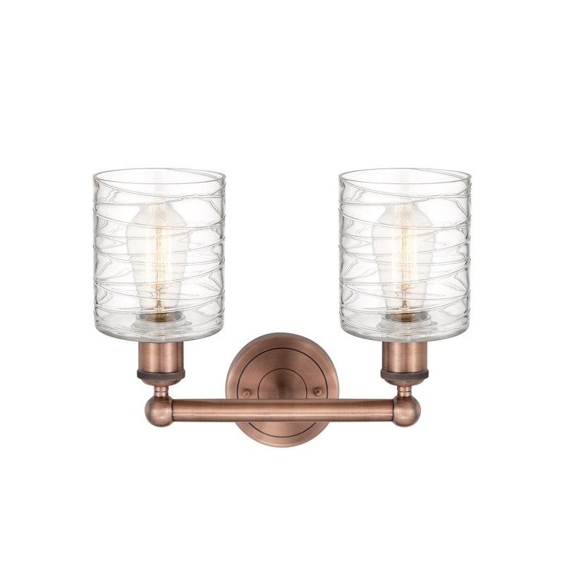 2 - Light Dimmable Vanity Light, Antique Copper, Deco Swirl