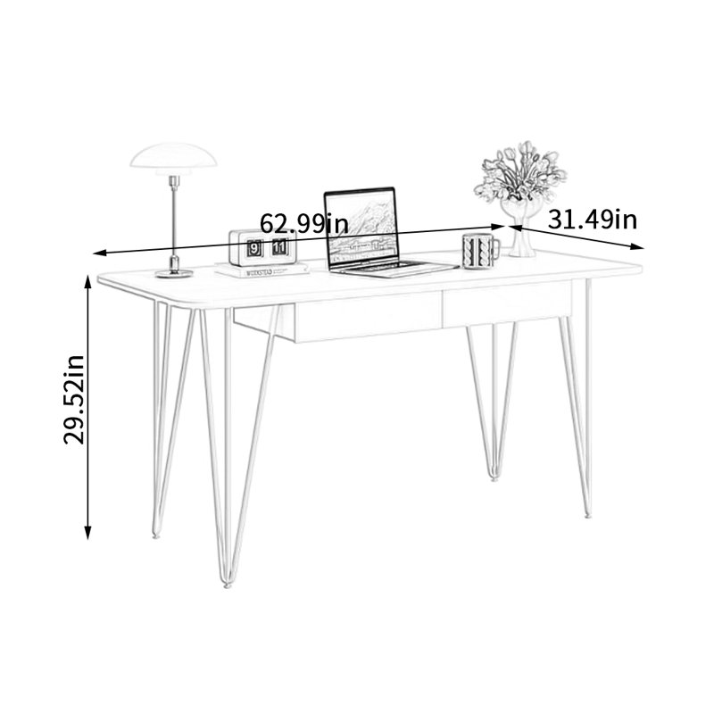 French-style Durable Rock Slab Computer Desk, 29.52" H x 62.99" W x 31.49" D