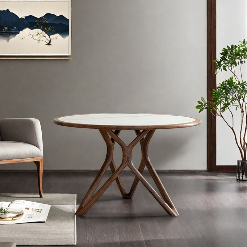Durable Rock Slab Black Walnut Round Dining Table, 29.52" H x 43.3" L x 43.3" W