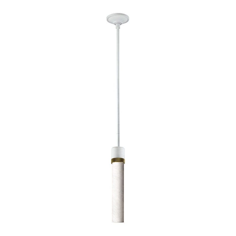 3" E26 Cylindrical Pendant Light, 12" Spanish Alabaster, Matte White/Aged Brass