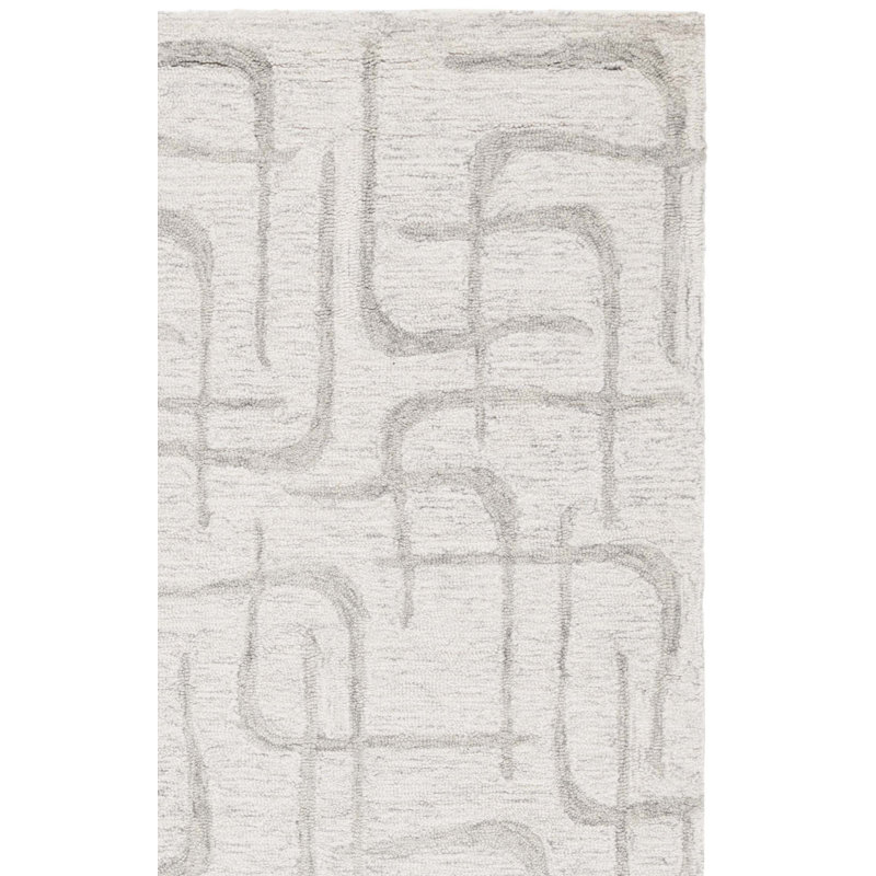 Jannely Ebony Hand Tufted Wool/Cotton Abstract Rug in Beige/Light Gray, Runner 2'3" x 9'