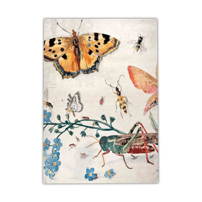 Beige Butterfly Nature Figure Printed Woven Base Washable Rug