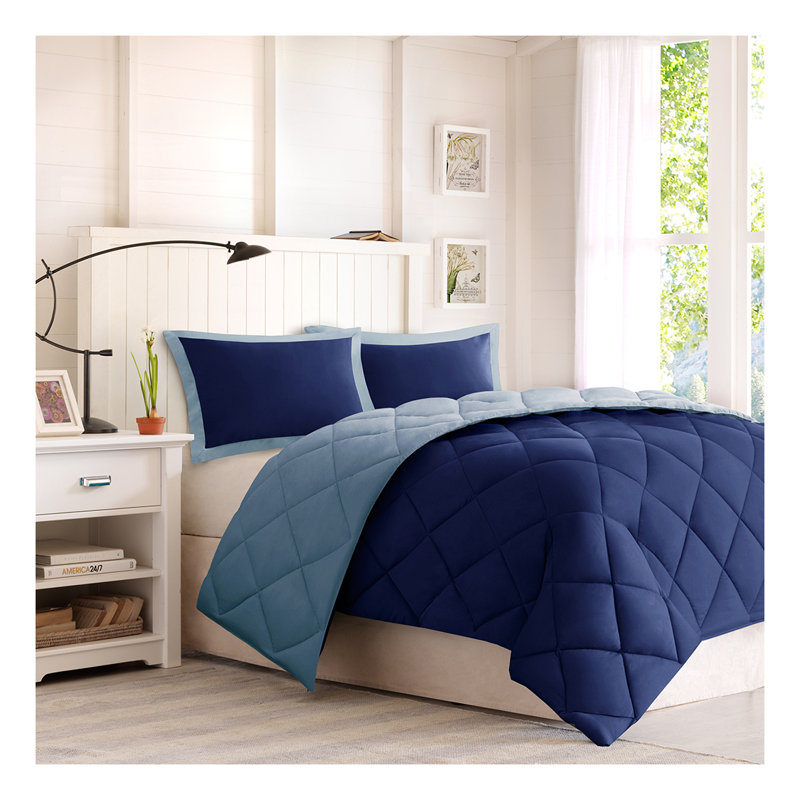 Ensemble d'édredon en duvet synthétique et matelassé à motif de diamants double / grand Scotchgard - bleu marine et bleu clair