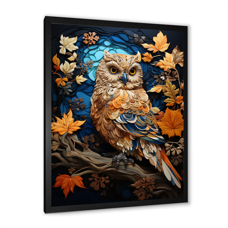 " Brown Owl Overture I ", 32" H x 24" W x 1" D, Black Picture Framed