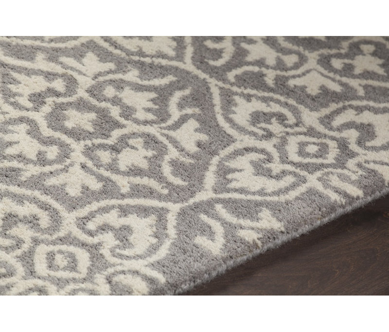 Tapis oriental traditionnel en laine touffeté à la main gris et crème Jonas, 5' x 7'