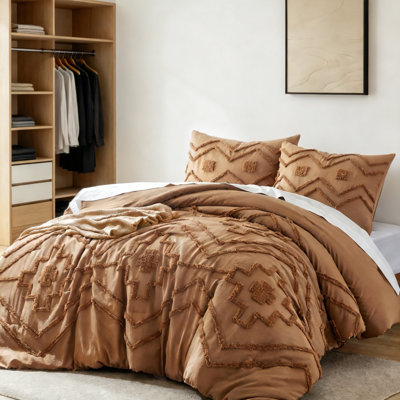 Tufted Boho King Comforter Set 3 Pc Pumpkin