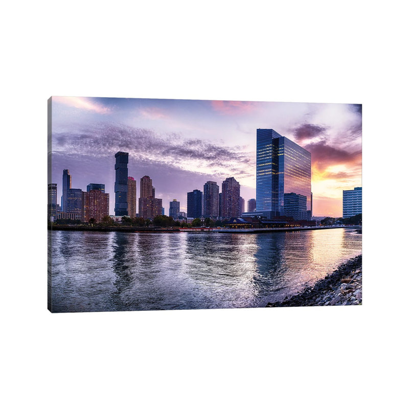 Newport Skyline in Jersey City at Sunset 1 Piece Wrapped Canvas Wall Art, 30.48 cm H x 45.72 cm W