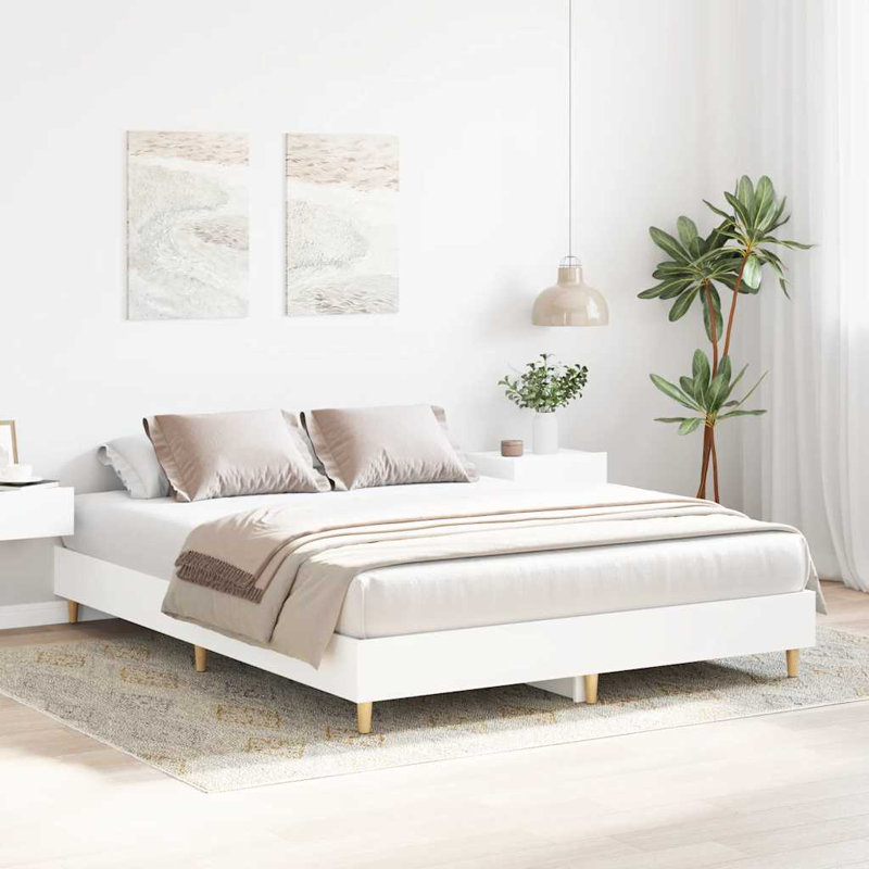 Bed Frame No Mattress Engineered Wood, 153 x 203cm, White