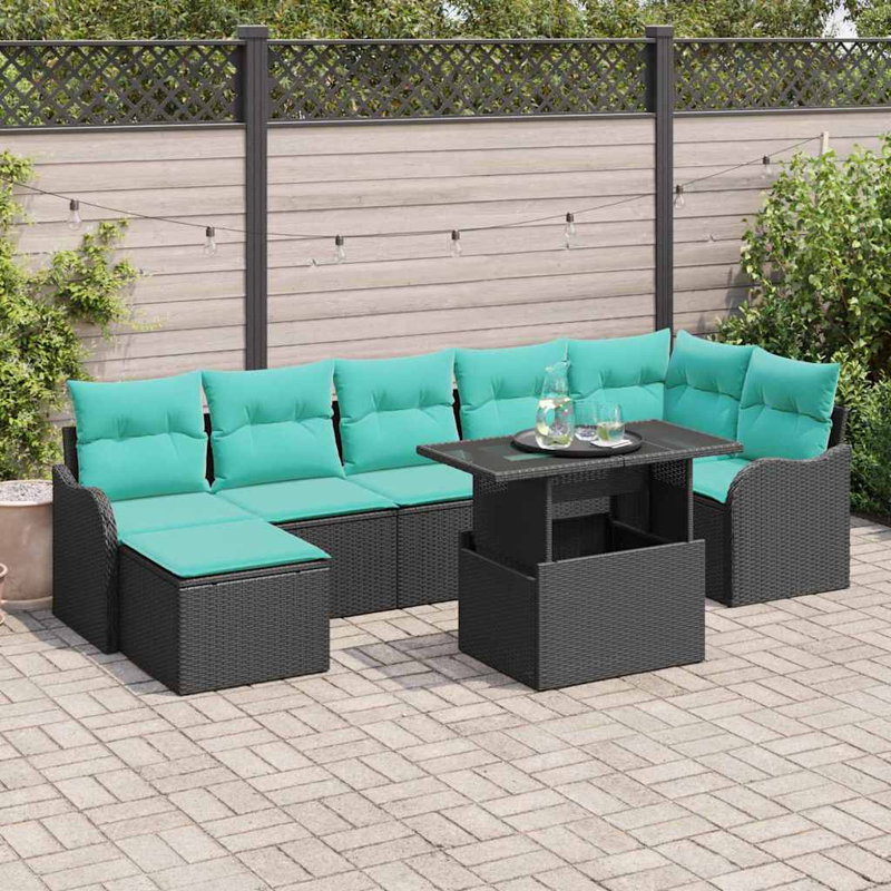 Ensemble de canapé de jardin avec coussin vidaXL 8 pièces synthétique noir: rotin de polyester