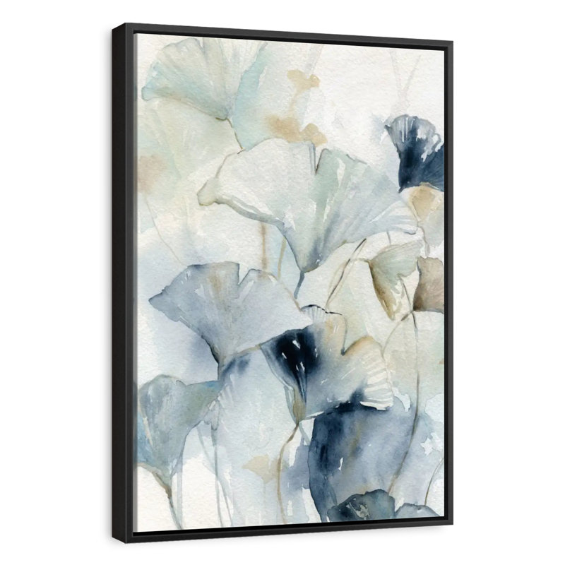 Indigo Ginkgo I, Floating Frame Black, 27" X 40"