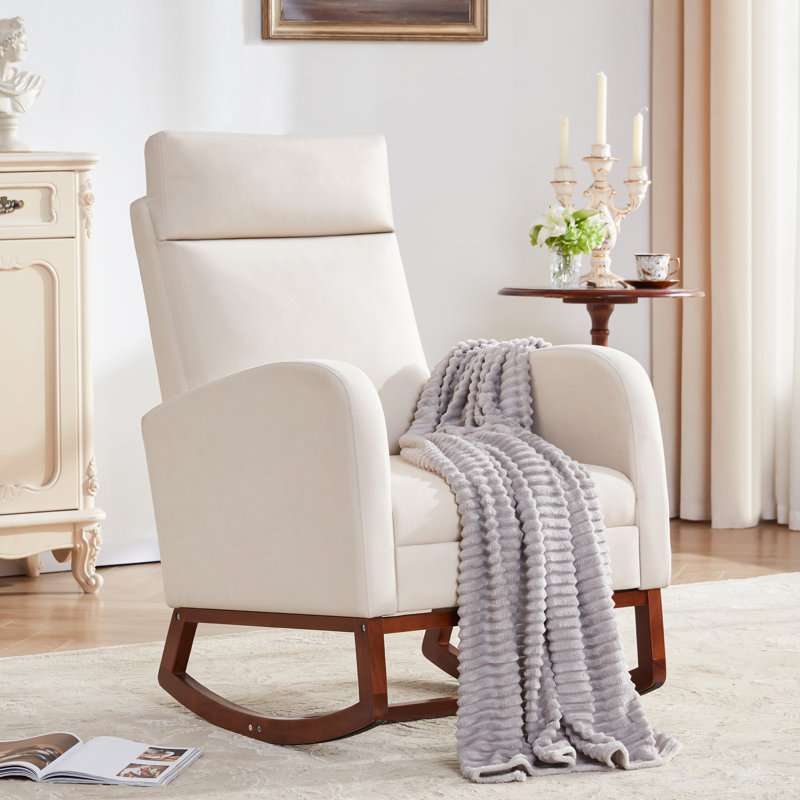 Chaise berçante avec repose-pieds Nursery, Beige