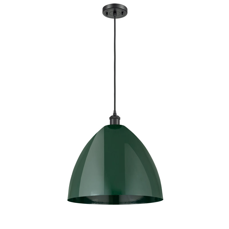 Luminaire suspendu conique 1 lumière, Vert, Noir mat