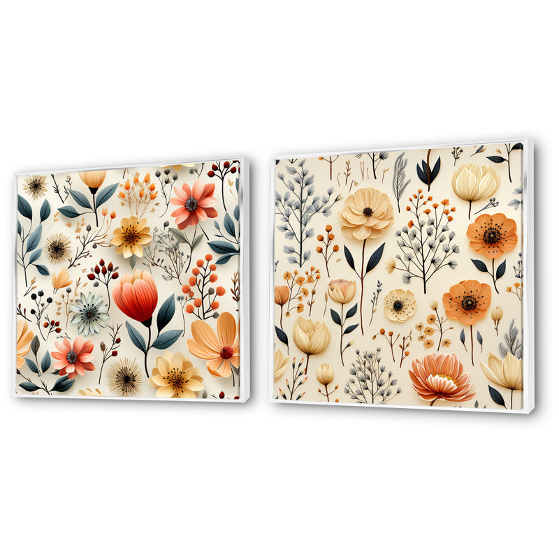 Swanley - Ensemble de 2 impressions sur toile florales, Cadre blanc, H 36 po x l 73 po x P 1,5 po