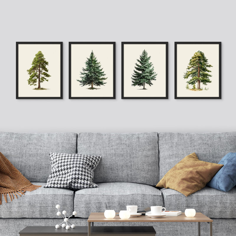 Arbre de Noël, pin, art, gros plan, impression encadrée sur papier, 4 pièces, Noir, H 14 po x l 11 po