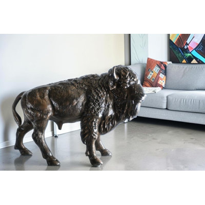 Sculpture en aluminium bison américain bronze foncé patiné 46 po x 15 po x H 35 po