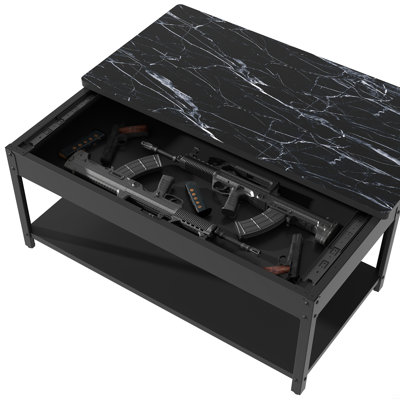 Rectangular Double-Layer Coffee Table With Hidden Storage Compartment And Fingerprint Lock