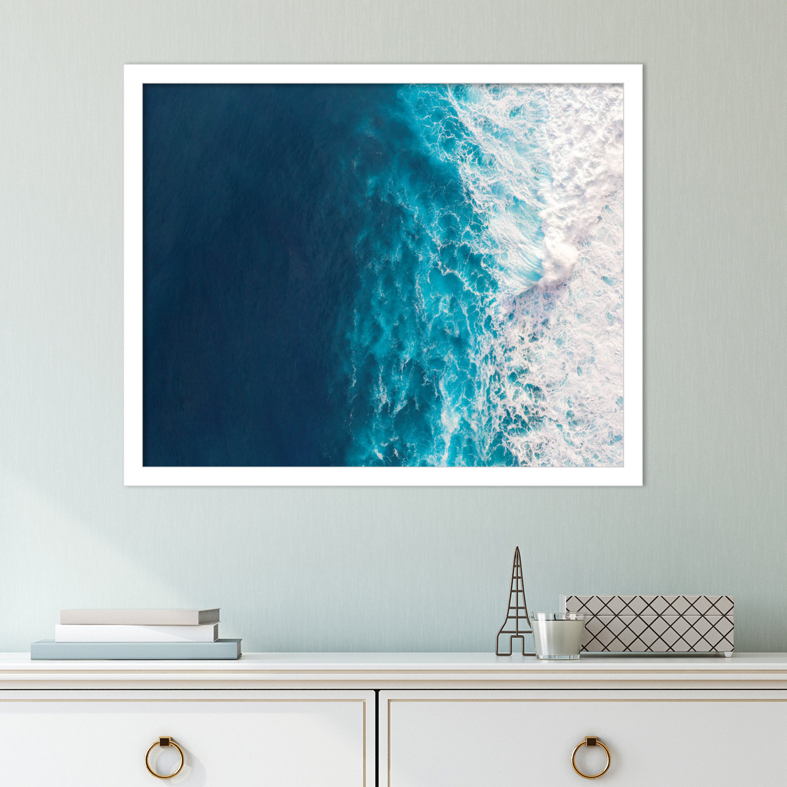 Seascape of Splashing Waves Print, White, 17" H x 21" W x 1" D