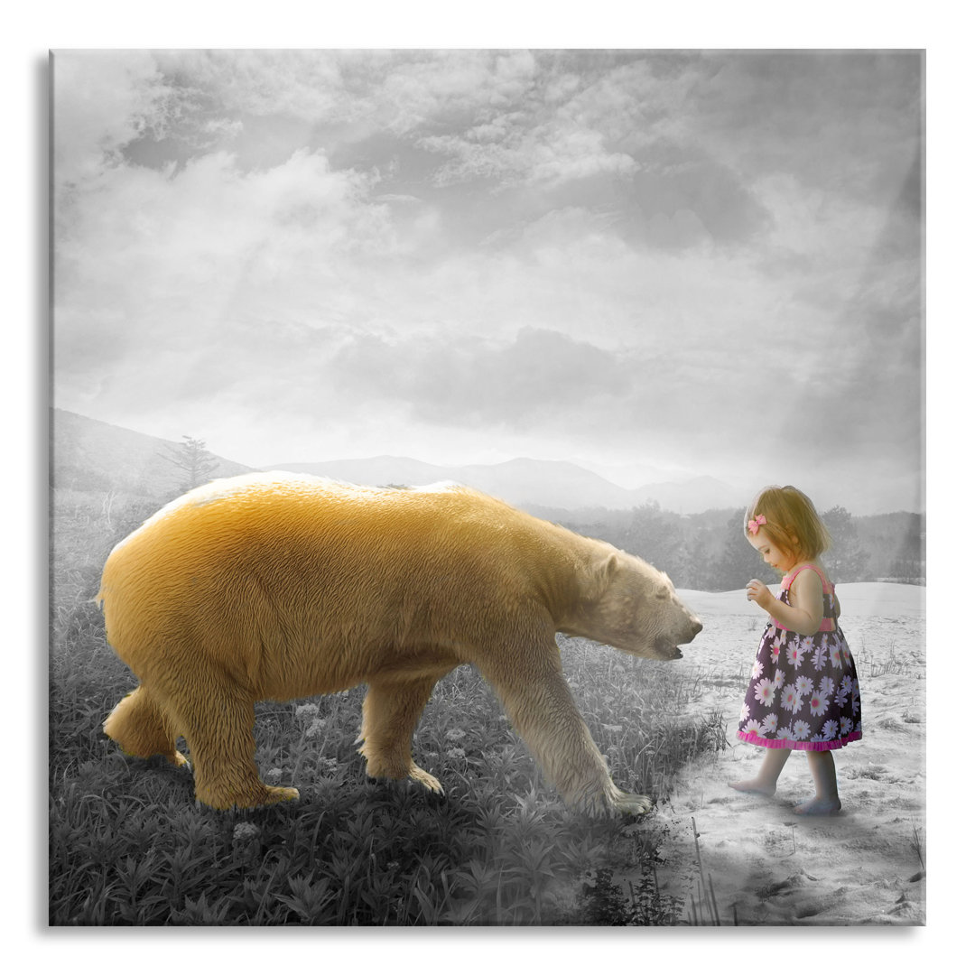 Glasbild "Polar Bear in Summer and Girl in Winter"