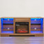 Meuble télé avec foyer électrique, effet de feu 3D, conduit, port, l 58 po pour téléviseurs de 32 à 62 po, lumières DEL de couleur chêne de 58 po, charge, convient au chêne