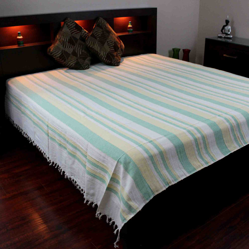 100% Cotton Striped Flat Sheet, Yellow/Green/White