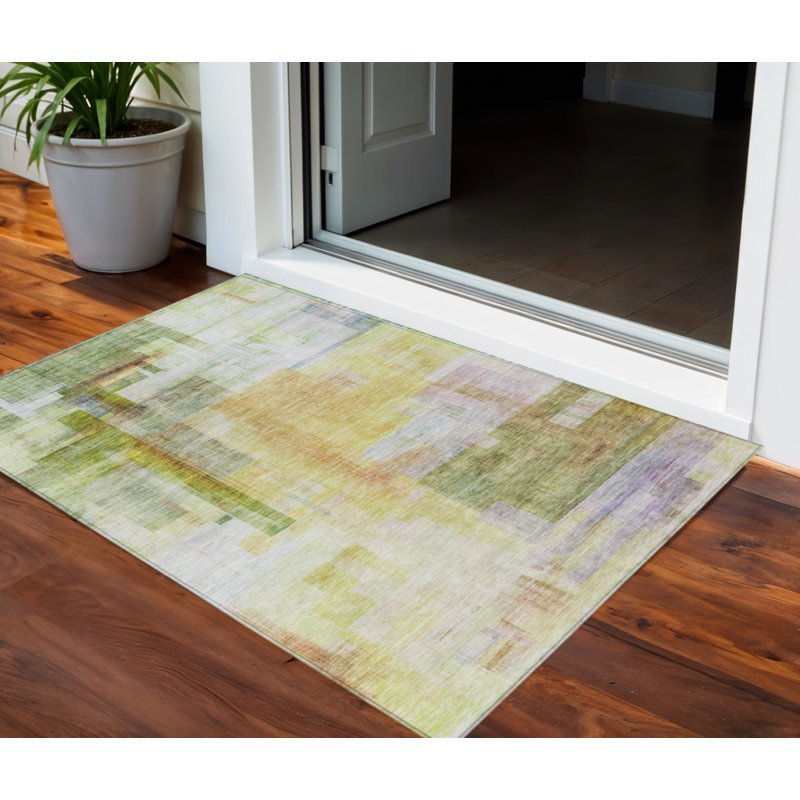HomeRoots 3' X 5' Green Abstract Washable Indoor Outdoor Area Rug