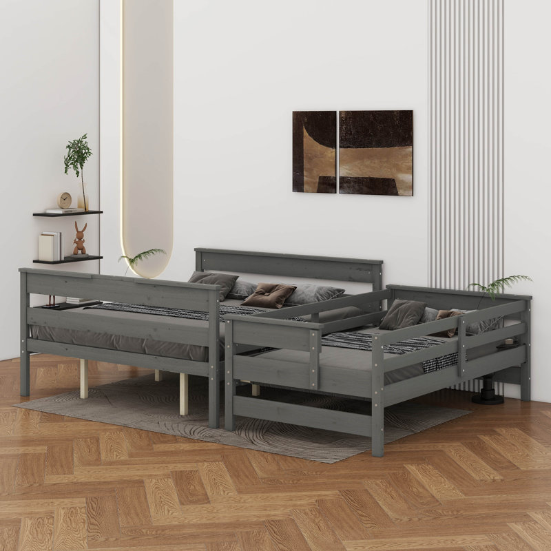 Twin XL Over Queen Bunk Bed With Ladder, Gray