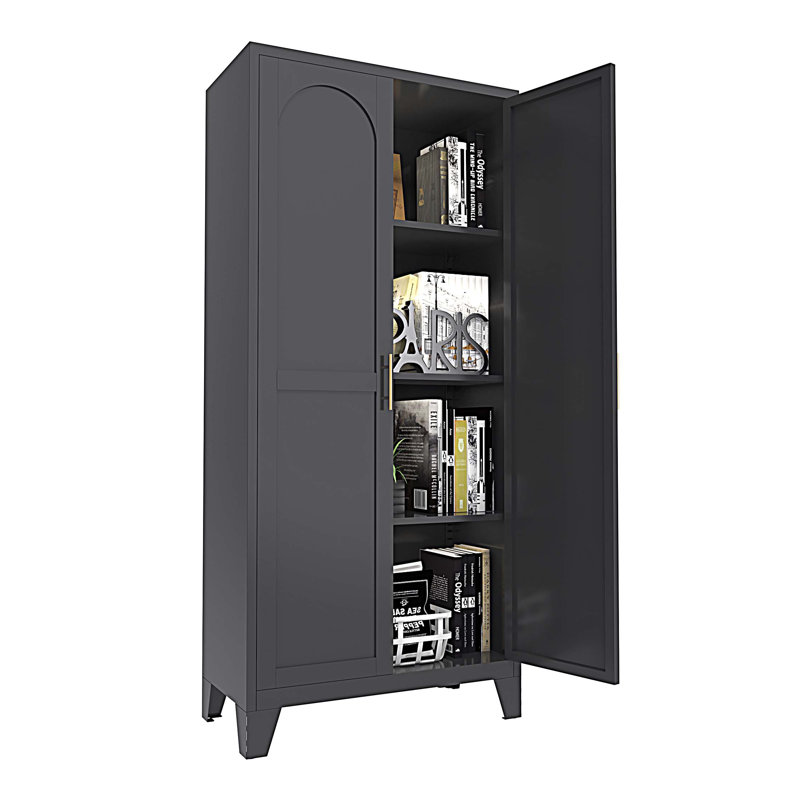 Garde-manger moderne 61 po, armoire de rangement en métal avec portes et tablettes réglables pour la chambre à coucher, le salon et la cuisine