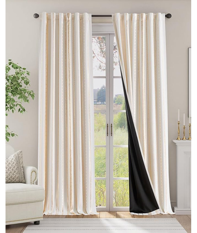 Rideaux occultant à motif géométrique boho, Doré, L 52 po x L 96 po
