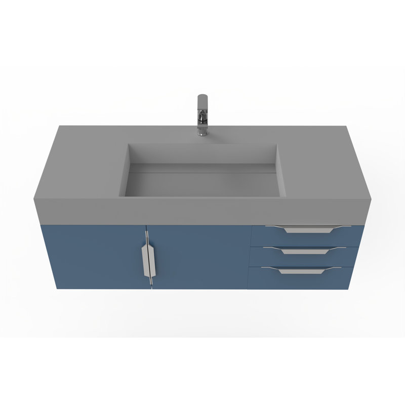 Meuble-lavabo mural simple 48 po avec comptoir à surface solide 48 po, gris, Gris, Chrome