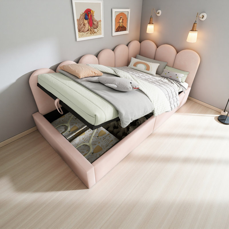 Upholstered Daybed Bed With Storage,Ottoman Bed Twin Size Single Sofa Bed，Metal Slatted Frame, Velvet, Pink