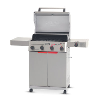 Monument Grills 4 Burner Propane Gas Grill 49000 BTU, Stainless Steel Barbecue Grill with Broil Zone, Cast Iron Grates, Side Burner, Folding Shelves, Flip Rack, Easy Cleanup & Swivel Casters with Locks, Mesa II 415BZ