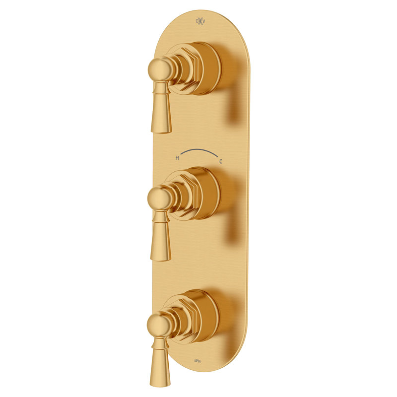 Oak Hill 3-Handle Slim Valve With Lever Handles, Satin Brass